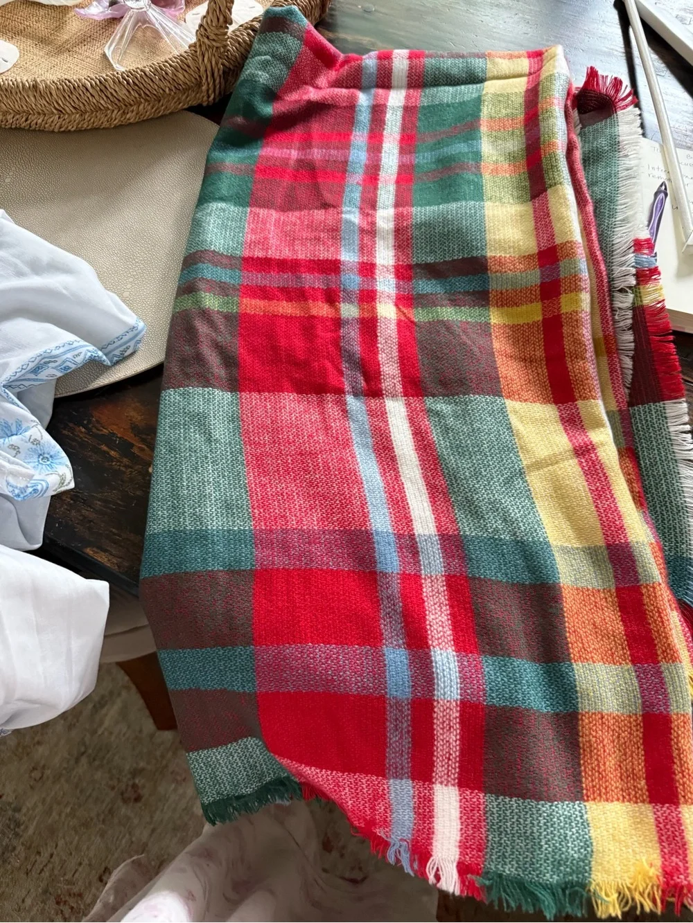 Cozy Plaid Holiday Throw or Wrap in Red, Green & White